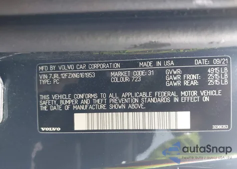 2022 Volvo S60 B5 Momentum z USA, uszkodzony, nr VIN 7JRL12FZXNG161953